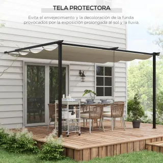 Pérgola Exterior Retráctil Beige y Negra