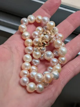 Collar Perlas Edison Rosa y Blanco