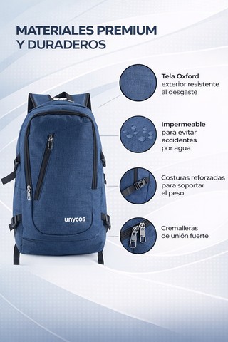 Mochila 15,6 USB Impermeable Ergonómica Azul