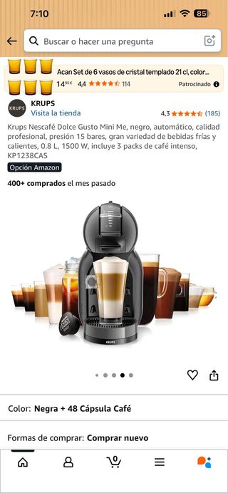 Cafetera Krups Dolce Gusto Mini Me Negra