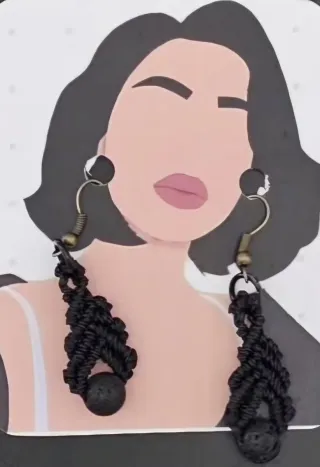 Pendientes macramé artesanal cuarzo negro