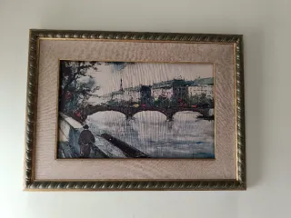 Cuadro paisaje río con puente