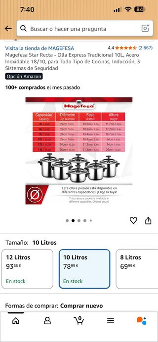 Olla Express Magefesa Inoxtar 10L