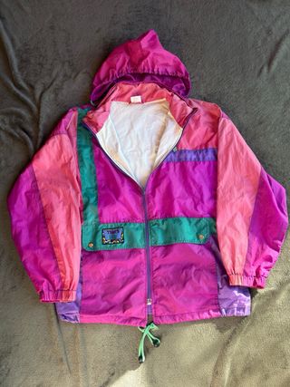Cortavientos vintage 90s rosa multicolor