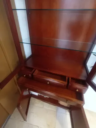 Vitrina de madera maciza con puertas de cristal