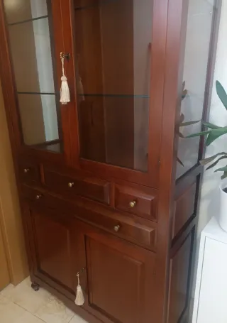 Vitrina de madera maciza con puertas de cristal