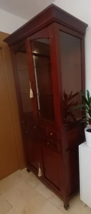 Vitrina de madera maciza con puertas de cristal