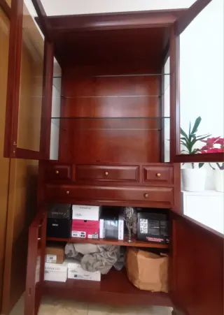 Vitrina de madera maciza con puertas de cristal