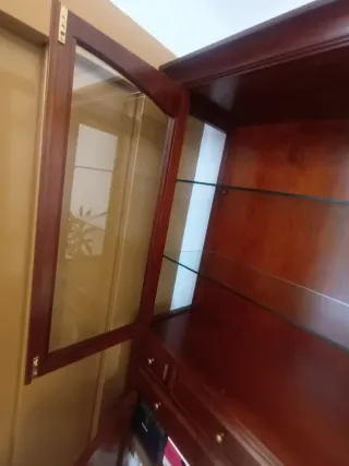 Vitrina de madera maciza con puertas de cristal
