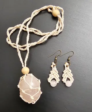 Collar y Pendientes Macramé Artesanal