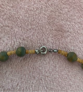 Collar vintage cuentas verdes y madera boho