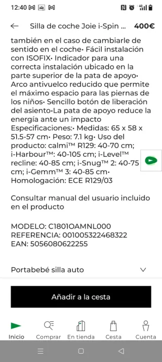 Silla de coche Joie i-Spin 360 i-Size