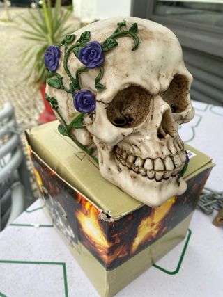 Caveira Decorativa com Charuto e Chapéu