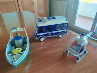 Lote Playmobil: Barco, Furgoneta y Helicóptero