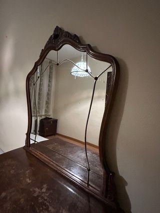 Mueble Tocador antiguo madera y espejo biselado