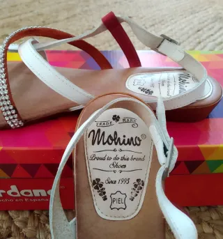 Sandalias Piel / Cuña Baja / Blanco & Brillos