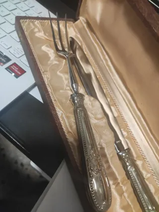 Juego Cubiertos Trinchante 1940 Plata y Madera