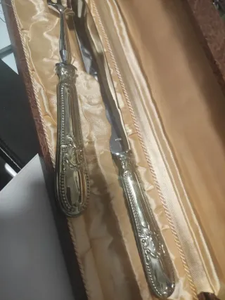 Juego Cubiertos Trinchante 1940 Plata y Madera