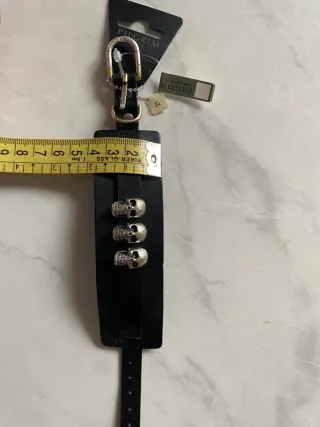 Bracciale Pilgrim Pelle Nera con Teschi Argento