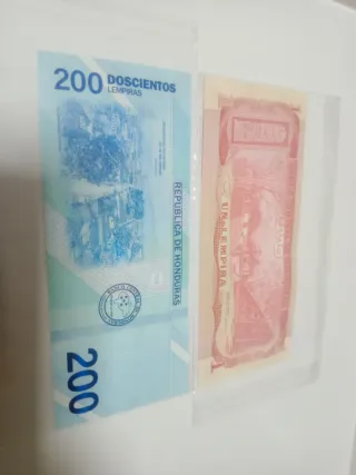 Billetes de Honduras 200 y 1 Lempira