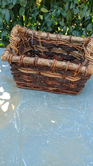 Cesto Rettangolare Rustico Vimini e Legno