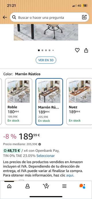 Mesa Escritorio 200x70x75 cm