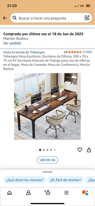 Mesa Escritorio 200x70x75 cm