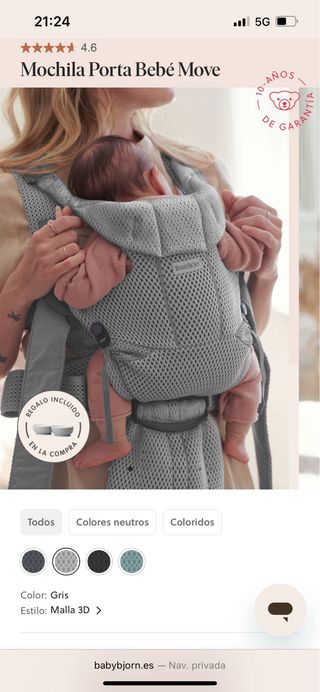 Mochila Porta Bebé Move Gris Malla 3D