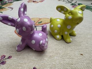 Coppia coniglietti pois ceramica