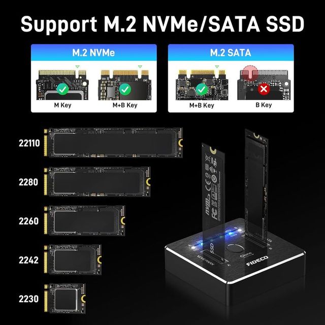 Fideco M2288 estación acoplamiento dos SSD M.2