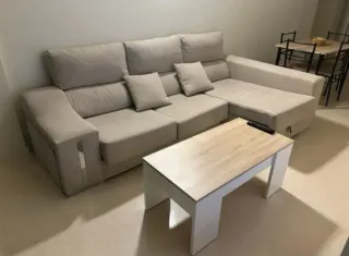 Sofá Chaiselongue Beige Tela