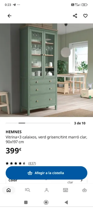 Vitrina Ikea Verde Madera y Cristal