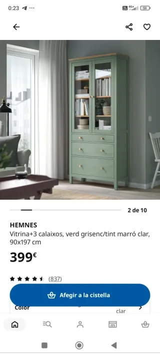 Vitrina Ikea Verde Madera y Cristal