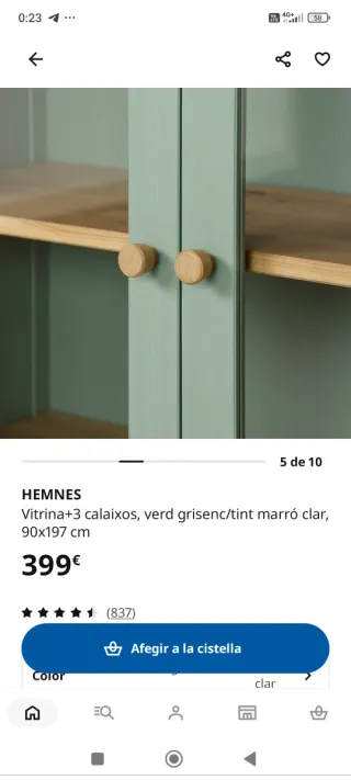 Vitrina Ikea Verde Madera y Cristal