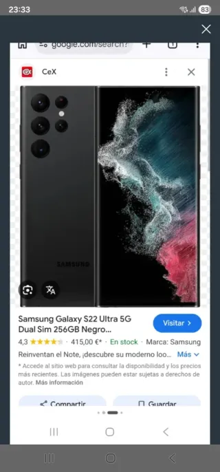 Samsung S22 Ultra 5G 256GB Negro