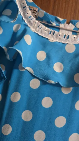 Oferta 2 x1 Traje de flamenca azul  lunares blanco