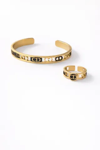 Pulsera y Anillo inspiracion  Dior CD Dorado y Neg