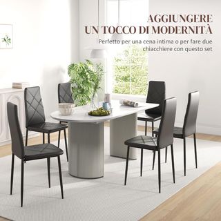 Set di 6 sedie da pranzo in pelle sintetica, sedie da cucina con schienale alto con cuciture a diamante e piedi in acciaio, sedie moderne per cucina, camera da letto, ufficio e soggiorno, nero