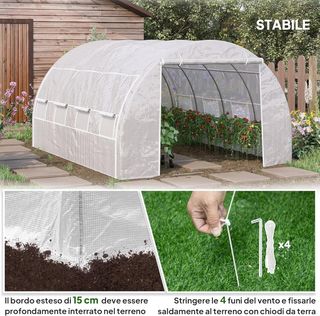 Invernadero de Jardín en Túnel 3.97X3X2 M Con Puertas Enrollables y Ventanas, Invernadero para Huerto Con Estructura de Acero Galvanizado y Cubierta PE, para Huerto de Verduras y Flores, Blanco