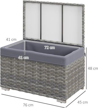 Baúl de Jardín en Rattan PE, Cassapanca de Exterior con Patas Antideslizantes y Revestimiento Interno de Tela Impermeable, 76X45X48Cm, Gris