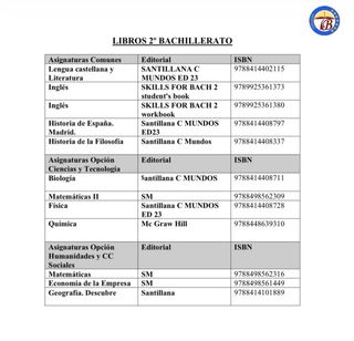 Libros 2 bachillerato, colegio torrente ballester