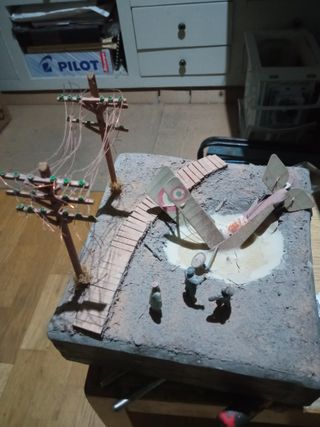 Maqueta diorama militar avión y figuras