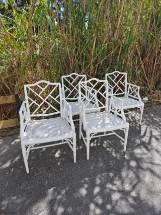 Butacas estilo Chippendale Rattan Blanco Set 4