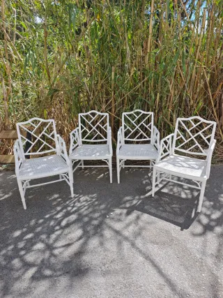 Butacas estilo Chippendale Rattan Blanco Set 4