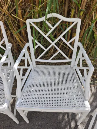 Butacas estilo Chippendale Rattan Blanco Set 4