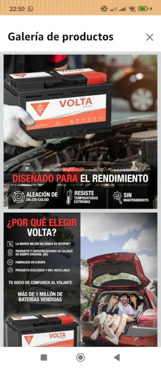 Batería Coche Volta 95Ah 720A Nueva