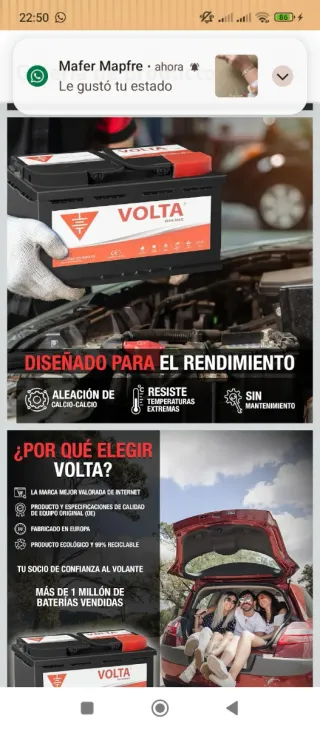 Batería Coche Volta 95Ah 720A Nueva