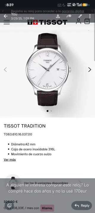 Tissot Tradition Reloj de Cuero Blanco