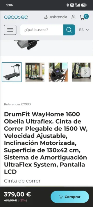 Cinta de Correr Drumfit Wayhome 1600 Obelia