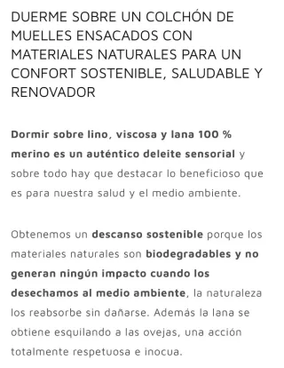 Colchón Adara Sac Natur 90x190 Lana practic. nuevo